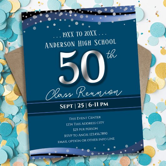 50e Alumni High School Reunion Blauw Aankondiging