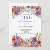 50e anniversaire Aquarelle Invitation florale (Devant / Derrière)