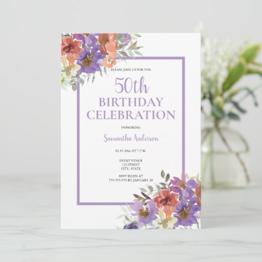 50e anniversaire Aquarelle Invitation florale (Debout devant)