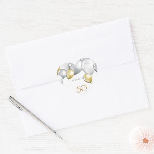 50e anniversaire autocollants cardiaques/noms pers (Enveloppe)