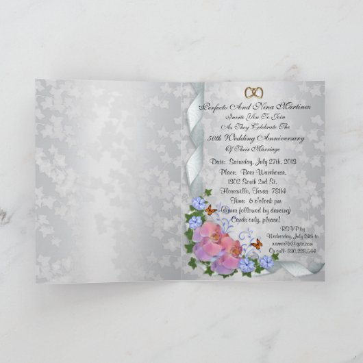 50e anniversaire avec des orchidées à invitation p (Intérieur)