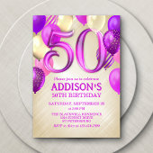 50e anniversaire Ballons roses Invitation