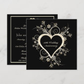 50e anniversaire Black, Gold Heart Invitation (Devant / Derrière)