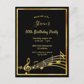 50e anniversaire Black gold music notes invitation (Devant)