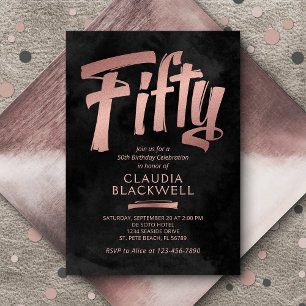 50e anniversaire Black Rose Gold Invitation