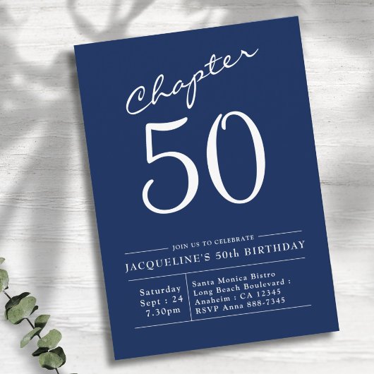 50e anniversaire Blanc Bleu Chapitre 50 Invitation