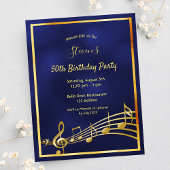50e anniversaire bleu or musique notes invitation