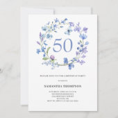 50e anniversaire Blue Floral Aquarelle Invitation (Devant)