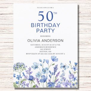 50e anniversaire Blue Floral Invitation