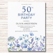 50e anniversaire Blue Floral Invitation