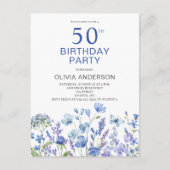 50e anniversaire Blue Floral Invitation (Devant)