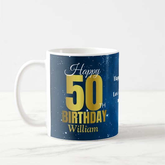 50e anniversaire Blue Space Typographie Café Mug (Gauche)