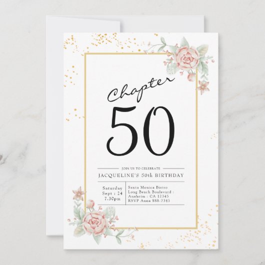 50e anniversaire Blush Floral Invitation (Devant)