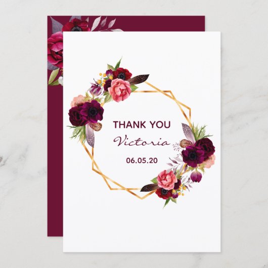 50e anniversaire bordeaux carte de remerciements b (Devant / Derrière)