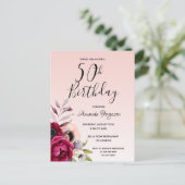 50e anniversaire bourgogne rose invitation florale (Debout devant)