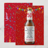 50e Anniversaire Bouteille De Bière Sur Carte Roug (Devant / Derrière)