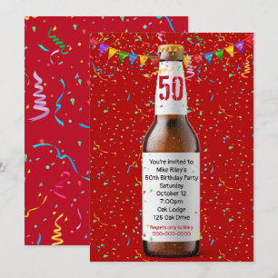 50e Anniversaire Bouteille De Bière Sur Carte Roug