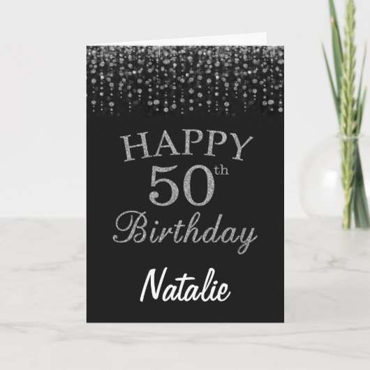 50e anniversaire Carte de Parties scintillant noir (Devant)