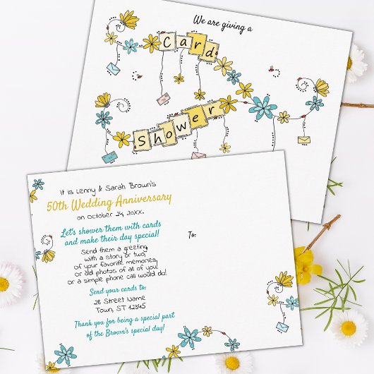 50e Anniversaire Carte Douche Whimsical Demande