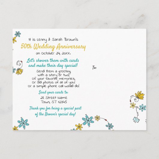 50e Anniversaire Carte Douche Whimsical Demande (Dos)