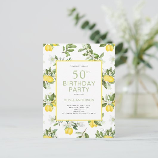 50e anniversaire Citron Citrus Invitation (Debout devant)