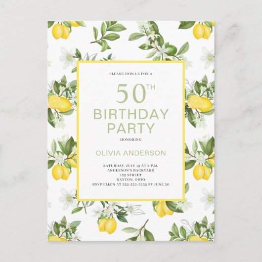 50e anniversaire Citron Citrus Invitation (Devant)