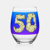 50e Anniversaire Coeurs bleu pourpre Vin Verre (Recto)