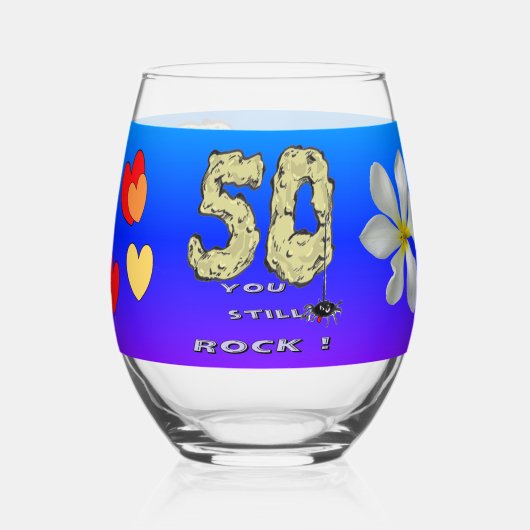 50e Anniversaire Coeurs bleu pourpre Vin Verre (Verso)