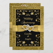 50e anniversaire Coeurs unis Invitation 3 (Devant / Derrière)