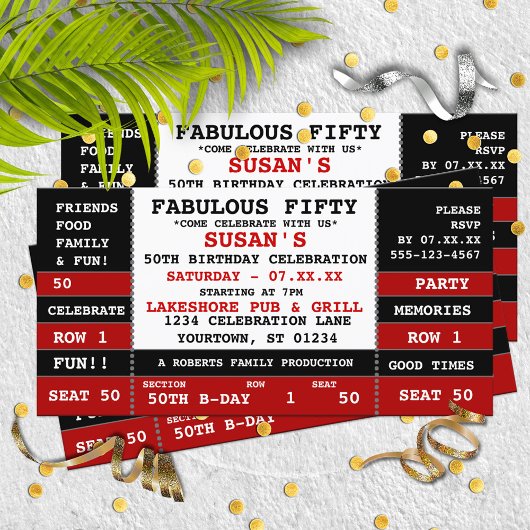 50e anniversaire Concert Ticket Party Invitation