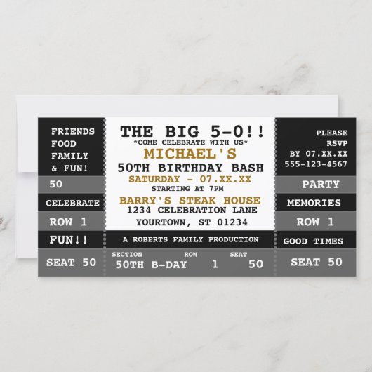 50e anniversaire Concert Ticket Party Invitations (Devant)