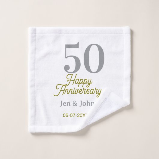50e anniversaire de bonheur nom date argent or dat (Gant de toilette)