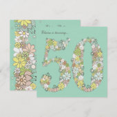 50e anniversaire de fête Aqua Blooms invitation pe (Devant / Derrière)