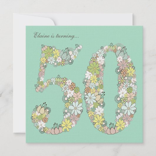 50e anniversaire de fête Aqua Blooms invitation pe (Devant)