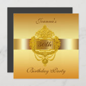 50e anniversaire de fête Invitation or (Devant / Derrière)