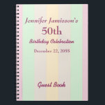 50e anniversaire de fête Livre d'hôtes Pastel Carn<br><div class="desc">Ce carnet en spirale de 50e fête d'anniversaire est décoré d'un motif pastel rayé. Facile à customiser,  il suffit de modifier ou de supprimer l'EXEMPLE Nom Age et Date. Tous droits réservés © 2014 Alan & Marcia Socolik.</div>