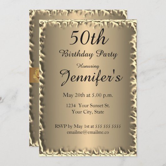 50e anniversaire de fête or Invitation (Devant / Derrière)