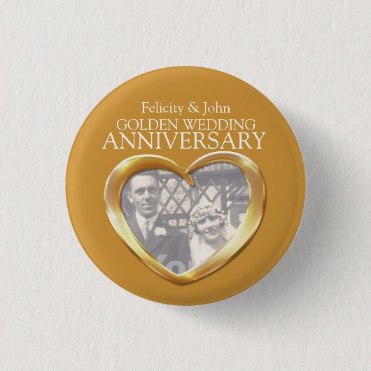50e anniversaire de mariage d'or badge photo du co (Devant)