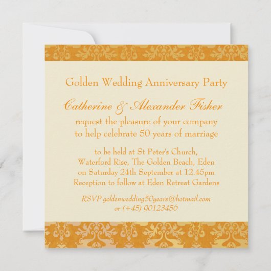 50e Anniversaire de Mariage d'or Invitation (Dos)