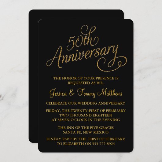 50e anniversaire de Mariage d'or Invitations (Devant / Derrière)