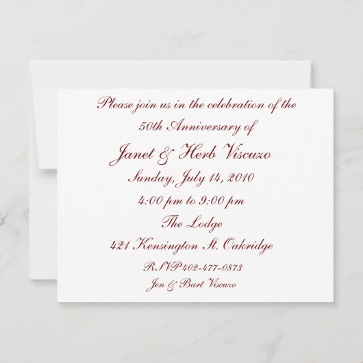 50e anniversaire de Mariage faire-part d'invitatio (Dos)