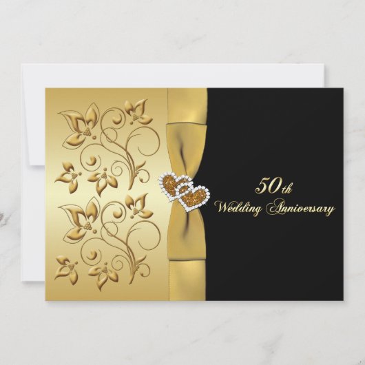 50e Anniversaire de Mariage Invitation Cœurs Unis (Devant)