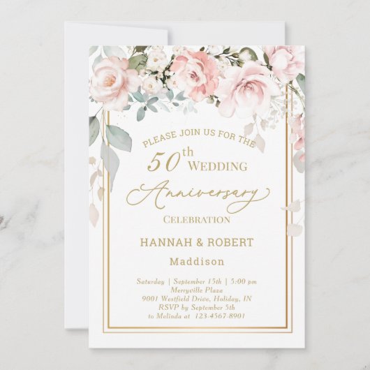 50e anniversaire de Mariage Invitation de Roses ro (Devant)