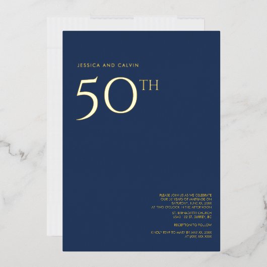 50e anniversaire de Mariage Invitation Marine Bleu (Enveloppe)