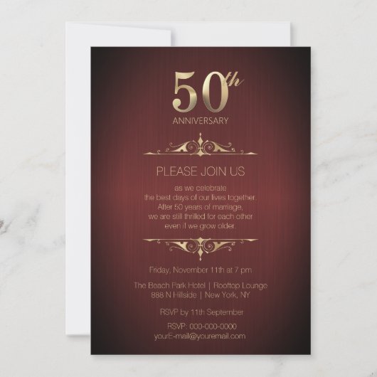 50e anniversaire de Mariage Invitation rouge (Devant)