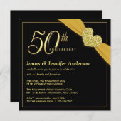 50e anniversaire de Mariage Invitations d'or noir (Devant / Derrière)