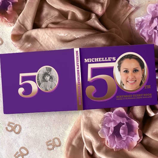 50e anniversaire deux photos rose violet or