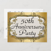 50e Anniversaire d'or Invitation de fête Cartes po (Devant / Derrière)