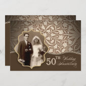50e anniversaire d'or mariage invitations photo (Devant / Derrière)