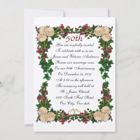 50e anniversaire du Mariage invitation de renouvel (Devant)